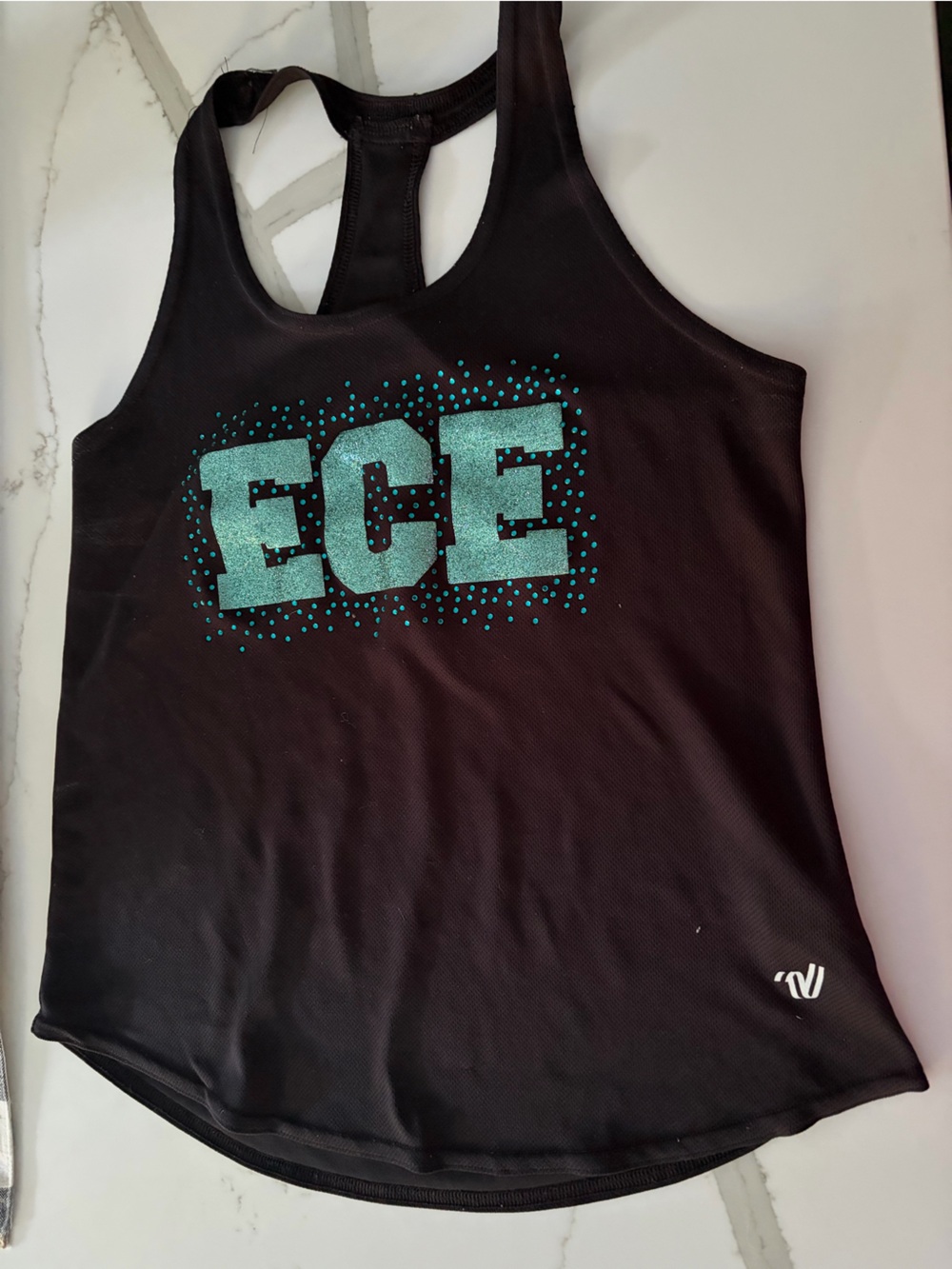 Varsity Black Tank Top with Aqua 'ECE' Graphic Size small